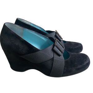 Thierry Rabotin Mary Jane Wedge Shoes 9.5  EU 39.5 Black Suede Dressy Retro